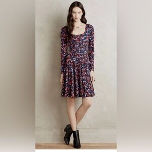 Anthropologie HD In Paris Saraid Dress Red Blue Floral Long Sleeve Mini Dress M